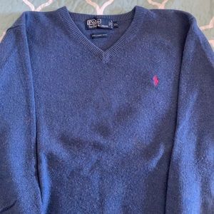 Men’s Polo Ralph Lauren lambs wool sweater, medium blue color size XL